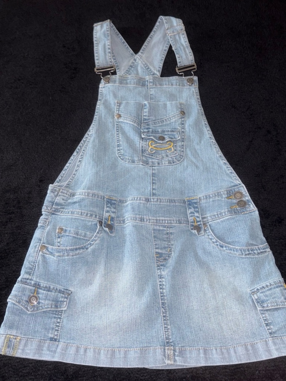 Hydraulic Style #7550 Denim Overall Dress Sz 5/6 Light Wash Y2K Cargo Pocket EUC